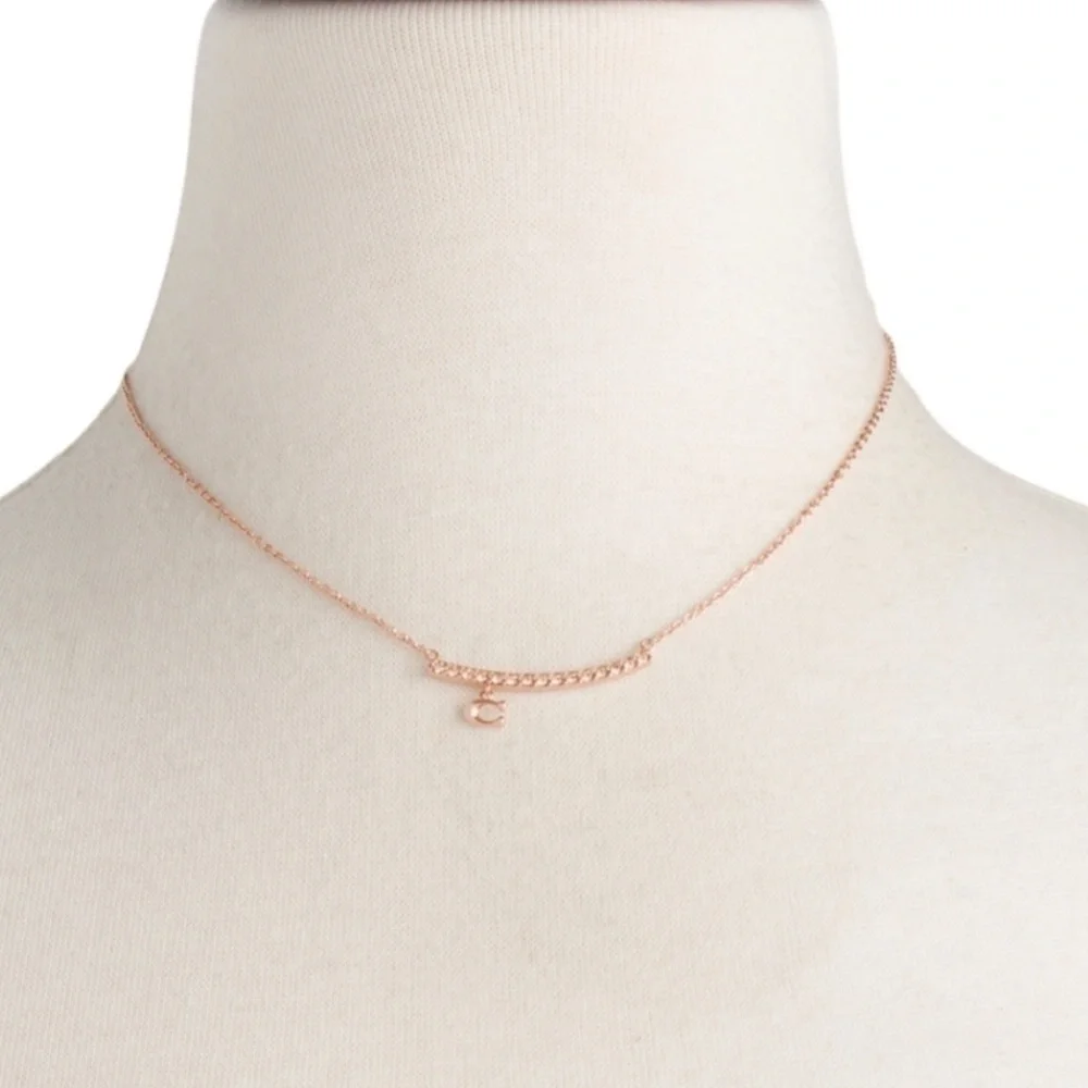 Coach Pave Bar Charm Frontal Necklace in Rose Gold